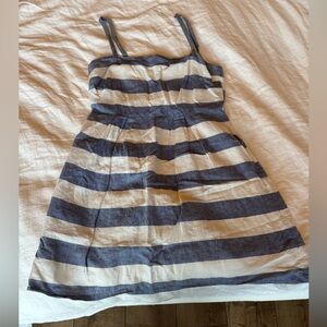 LOFT Cream and Navy Dress with Striped Detail